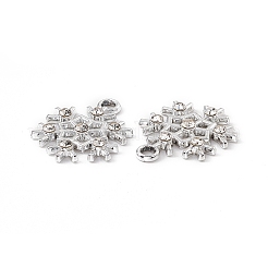 合金クリスタルラインストーンペンダント  スノーフレークチャーム  プラチナ  21x16x2.5mm  穴：2mm&nbsp;X-ALRI-K049-01P