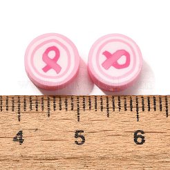手作り樹脂粘土ビーズ  フラットラウンド  パールピンク  9x4mm  穴：1.7mm&nbsp;CLAY-R006-01A