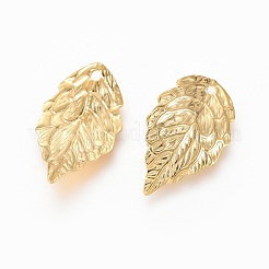 304ステンレスペンダント  織り目加工の葉  18KGP本金メッキ  17x10x1mm  穴：1mm&nbsp;X-STAS-F231-050G