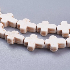 合成ターコイズビーズ連売り  クロス  染め  アンティークホワイト  10~10.5x8~8.5x3.5~4mm  穴：1mm  約38個/連  15インチ&nbsp;G-E474-02C-8x10m