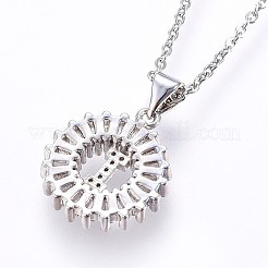 Brass Micro Pave Cubic Zirconia Initial Pendant Necklaces&nbsp;NJEW-H486-30P-I
