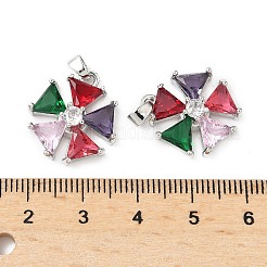 真鍮製マイクロパヴェキュービックジルコニアペンダント  カドミウムフリー＆ニッケルフリー＆鉛フリー  花  プラチナ  19x17.5x6mm  穴：3.5x2.5mm&nbsp;KK-S532-10P-A