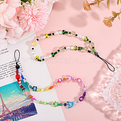 2 Styles Rainbow Resin Beaded Mobile Phone Lanyard Wrist Strap&nbsp;HJEW-GF0001-46