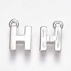 真鍮製チャーム  文字L  ニッケルフリー  プラチナメッキ  文字.h  8.5x5x1.5mm  穴：0.8mm&nbsp;X-KK-S350-167H-P