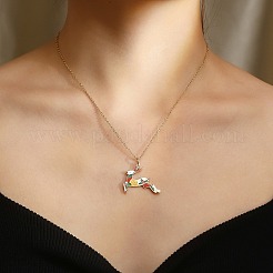 クリスマス鹿 304ステンレススチール エナメルペンダントネックレス（女性用）  ゴールドカラー  カラフル  17.72~19.69インチ（45~50cm）&nbsp;FS-WG69B7B-01