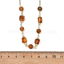 Natural Amber Round Cube Beads Link Chain Necklaces&nbsp;NJEW-JN06073