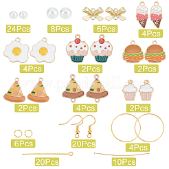 食べ物をテーマにしたDIYダングルイヤリング作りキット  フライドポテト＆ケーキ＆アイスクリーム＆ピザ＆卵合金エナメルペンダント＆リンクコネクターを含む  真鍮のピアスフック  ガラスパールビーズ  ミックスカラー  118個/箱&nbsp;DIY-SC0018-95
