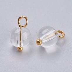 無色透明ガラスチャーム  真鍮パーツ  ラウンド  ゴールドカラー  9~10x6~6.5mm  穴：2mm&nbsp;GLAA-P038-06G-6mm