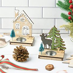 1 Set 2Pcs 2 Styles Christmas Wooden Candlestick Mixed Colors&nbsp;ST-CJ0040-002