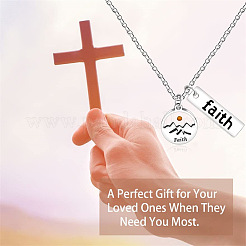 304 Stainless Steel Mustard Seed Flat Round Faith Mountain Pendant Necklaces for Women&nbsp;WGB6850-01