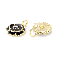 ラックメッキ真鍮チャーム  エナメルと丸カン付き  18KGP本金メッキ  カドミウムフリー＆鉛フリー  花  ブラック  17x15x4mm  丸カン：6x1ミリ  4mm内径&nbsp;KK-I684-05G-01-RS