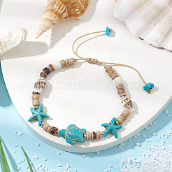 4Pcs 2 Colors Ocean Theme Starfish Turtle Synthetic Turquoise & Coconut Braided Bead Bracelet Sets&nbsp;BJEW-PA0001-03