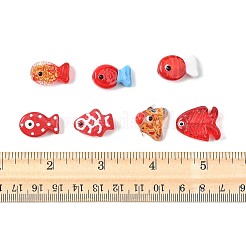 14個 7種類のスタイルのペイントガラスビーズ  魚  ファイヤーブリック  13~21x12~23mm  2個/スタイル&nbsp;LAMP-FS0001-64