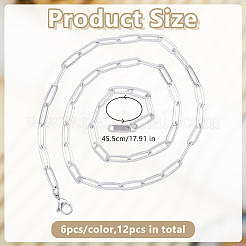 12Pcs 2 Colros 304 Stainless Steel Paperclip Chain Necklaces for Women Men&nbsp;NJEW-DR0001-06