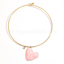 304 Stainless Steel Enamel Pink Heart Pendant Choker Necklaces for Women&nbsp;WG218C8-01