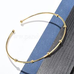 女性用304ステンレススチールアームカフバングル  イオンプレーティング（ip）  丸いビーズで  14KGP本金メッキ  内径：2-1/2x3-1/8インチ（6.25x7.85cm）&nbsp;AJEW-P127-03G