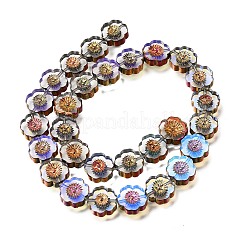 電気メッキ透明ガラスビーズ連売り  花  カラフル  14x14.5x5mm  穴：0.9mm  約29個/連  15.94''（40.5センチメートル）&nbsp;GL-CBA98F0-05E
