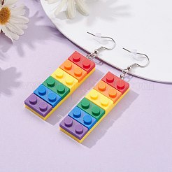 Toy Bricks Style Rainbow Opaque Acrylic Dangle Earring&nbsp;EJEW-JE04543