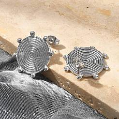 女性用304ステンレススチールスタッドピアス  フラットラウンド  ステンレス鋼色  22mm&nbsp;EJEW-M089-03P