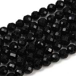 天然石ブラックトルマリンビーズ連売り  ファセット（64ファセット）  ラウンド  5~6mm  穴：0.8mm  約62~67個/連  15.16~15.55インチ（38.5~39.5cm）&nbsp;G-G927-46
