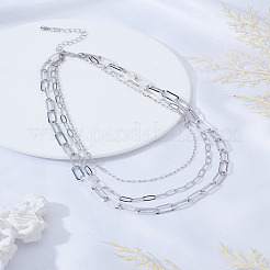 女性用合金ペーパークリップチェーン二重層ネックレス1個  プラチナ  13.78インチ（35cm）&nbsp;NJEW-LP0006-02P