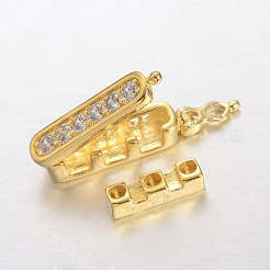 矩形真鍮マイクロパヴェキュービックジルコニアツイスター留め金  カドミウムフリー＆鉛フリー  ゴールドカラー  19x5x7mm  穴：1.5mm&nbsp;ZIRC-O018-08G-RS
