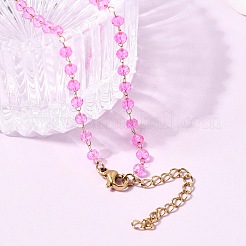 304 Stainless Steel with Glass Faceted Rondelle Bead Handmade Link Chain Birth Stone Necklaces for Women&nbsp;NJEW-G195-01G-05