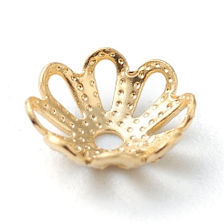 304ステンレススチール製ファンシービーズキャップ  中空  マルチ花弁  花  ゴールドカラー  7x2.5mm  穴：1mm&nbsp;STAS-H149-32G