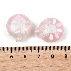 印刷された不透明なアクリルビーズ  ハート型の熱気球  ピンク  21x18.5x11.5mm  穴：3mm  約10個/セット&nbsp;OACR-D041-01A