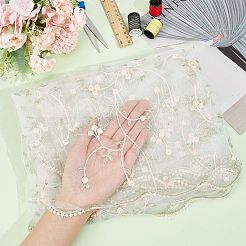 花柄のポリエステルメッシュ生地  ドレス衣装の装飾用  ホワイト  125~130x0.01~0.05cm  2ヤード/個&nbsp;DIY-WH0453-06B