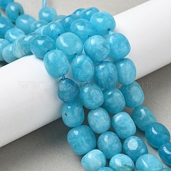 天然の天然翡翠ビーズ連売りを染めた  オーバル  シアン  8.5~11x7~8.5x7~8.5mm  穴：1mm  約18個/連  7.28~7.48インチ（18.5~19cm）&nbsp;G-P528-I14-01