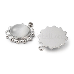 304ステンレススチール、キャットアイペンダント  オーバル  ホワイト  15x12.5x4mm  穴：1.5mm&nbsp;STAS-L022-362P-02