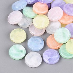 光沢のあるツートンカラーの透明アクリルビーズ  フラットラウンド  暗闇で光る  グリッターパウダー付き  ミックスカラー  20x5mm  穴：2mm  約280個/500g&nbsp;OACR-Q199-36