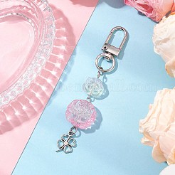 合金樹脂ペンダント装飾  アクリルガラスビーズ付き  カドミウムフリー＆鉛フリー  クローバーと花  パールピンク  95mm&nbsp;HJEW-JM02878-02