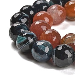天然バンド /縞aビーズ連売り  染め＆加熱  ラウンド  多面カット  ミックスカラー  13.5~14mm  穴：1.4mm  約28~29個/連  15.16インチ（38.5cm）&nbsp;G-L595-A05-02