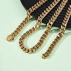 7mm 304ステンレススチール製キューバンリンクチェーンネックレス（ユニセックス）  イオンプレーティング（ip）  18KGP本金メッキ  23.78インチ（60.4cm）&nbsp;NJEW-K295-01A-G
