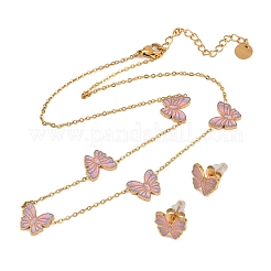 Butterfly 304 Stainless Steel Enamel Necklaces & Stud Earrings Setss for Women&nbsp;SJEW-K003-04G
