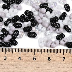 ガラスシードビーズ  丸い穴  ピーナッツ  ブラック  3.5x6x3.5mm  穴：0.8mm  約100個/10g&nbsp;X1-SEED-K010-03J