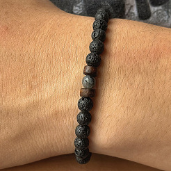 Natural Lava Rock Round Beads Stretch Stretch for Men Women&nbsp;AE5007