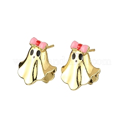Ghost with Bowknot Brass Stud Earrings&nbsp;EJEW-B149-01G-01