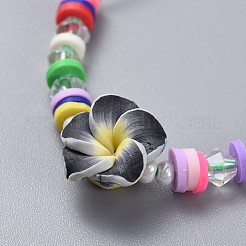 調整可能なナイロンスレッド子供編組ビーズブレスレット  ポリマークレイheishiビーズビーズとガラスビーズ  花  ミックスカラー  1/8インチ〜2-7/8インチ（1.9~7.3cm）  5mm&nbsp;BJEW-JB04453-M