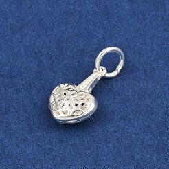 スターリングシルバーの中空ハートチャーム925個  丸カン付き  銀  14x9.5x4.5mm  穴：4.5mm&nbsp;STER-K183-09S