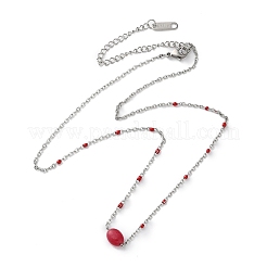 304 Stainless Steel Red Enamel Cable Chain Necklaces&nbsp;NJEW-A045-08P