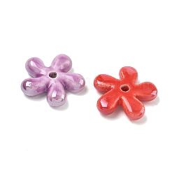手作りの陶器ビーズ  光沢釉の磁器  花  ミックスカラー  23x23.5~24x5.5mm  穴：2.5mm&nbsp;PR-CBAE468-02