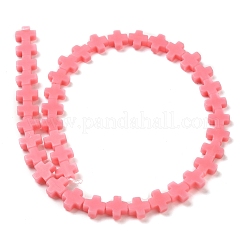 合成サンゴビーズ連売り  染め  クロス  ピンク  7.5~8.5x8~9x3~3.5mm  穴：1mm  約40個/連  12.5インチ〜12.7インチ（31.8~32.3cm）&nbsp;CORA-L044-A11