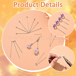 300Pcs 304 Stainless Steel Eye Pins&nbsp;STAS-YW0003-12A