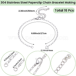16Pcs 2.5MM 304 Stainless Steel Paperclip Chain Bracelet Making&nbsp;STAS-SC0021-14