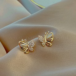 蝶の合金クリスタルラインストーンスタッドピアス  ゴールドカラー  16x15mm&nbsp;FS-WG77936-01