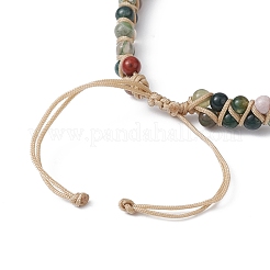 Natural Indian Agate Round Braided Bead Bracelets&nbsp;BJEW-JB09840-01