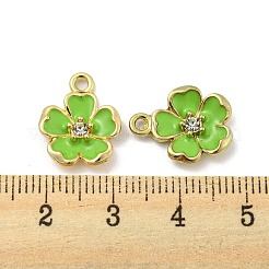 合金エナメルチャーム  ラインストーン付き  ゴールドカラー  花のチャーム  芝生の緑  16x12.5x3mm  穴：1.8mm&nbsp;LS-ENAM-D063-01G-02